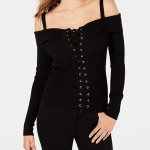 Black Guess Cold Shoulder Sweater